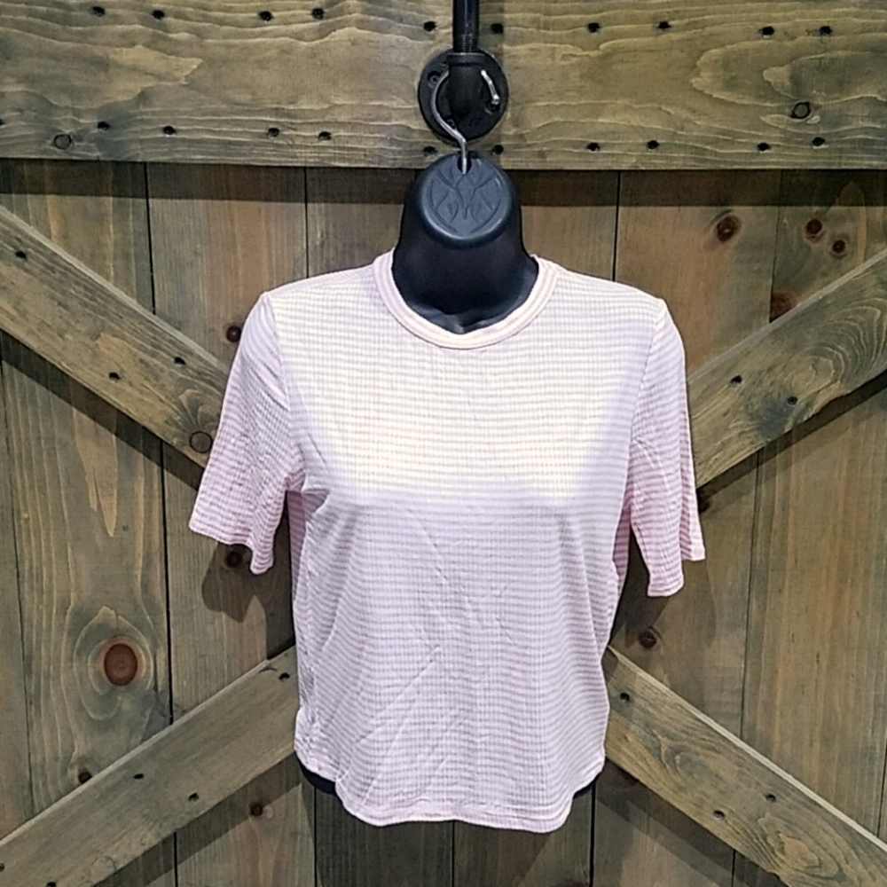 GIANNI BINI POWDERPINK STRIPED CROPPED TOP STRETCH BODYCON SIZE MEDIUM